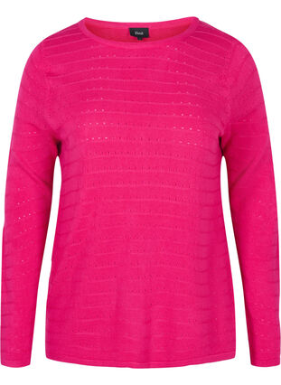 Knitted blouse with textured pattern and round neck, Fuchsia Purple, Packshot image number 0