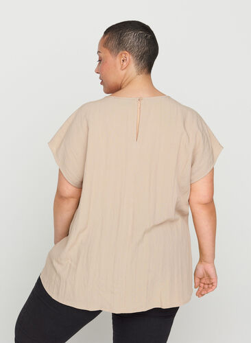 Short-sleeved viscose blouse with round neck, Light Taupe, Model image number 1