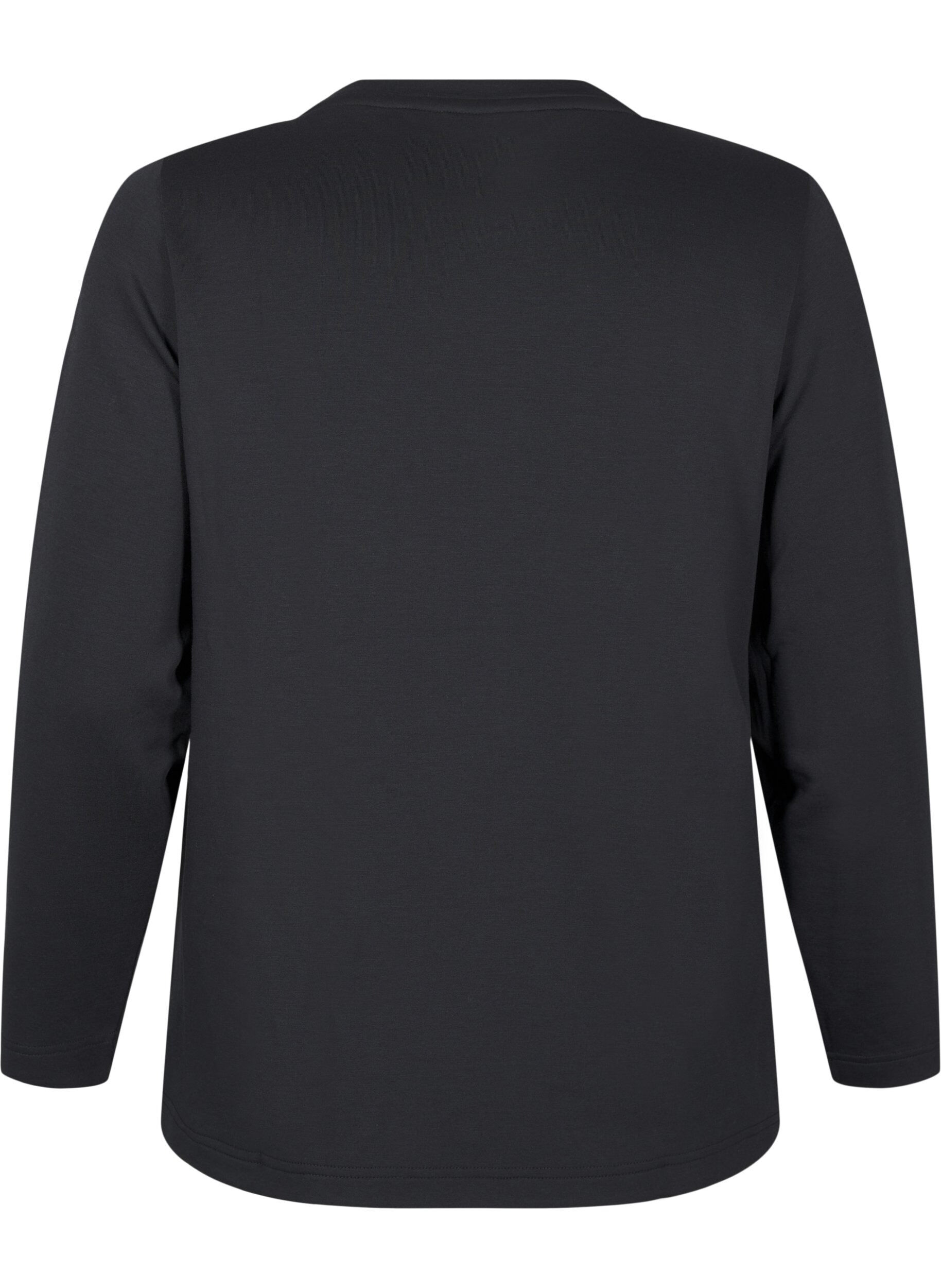 Zizzifashion Modal blend blouse with a round neck, Black, Packshot image number 1