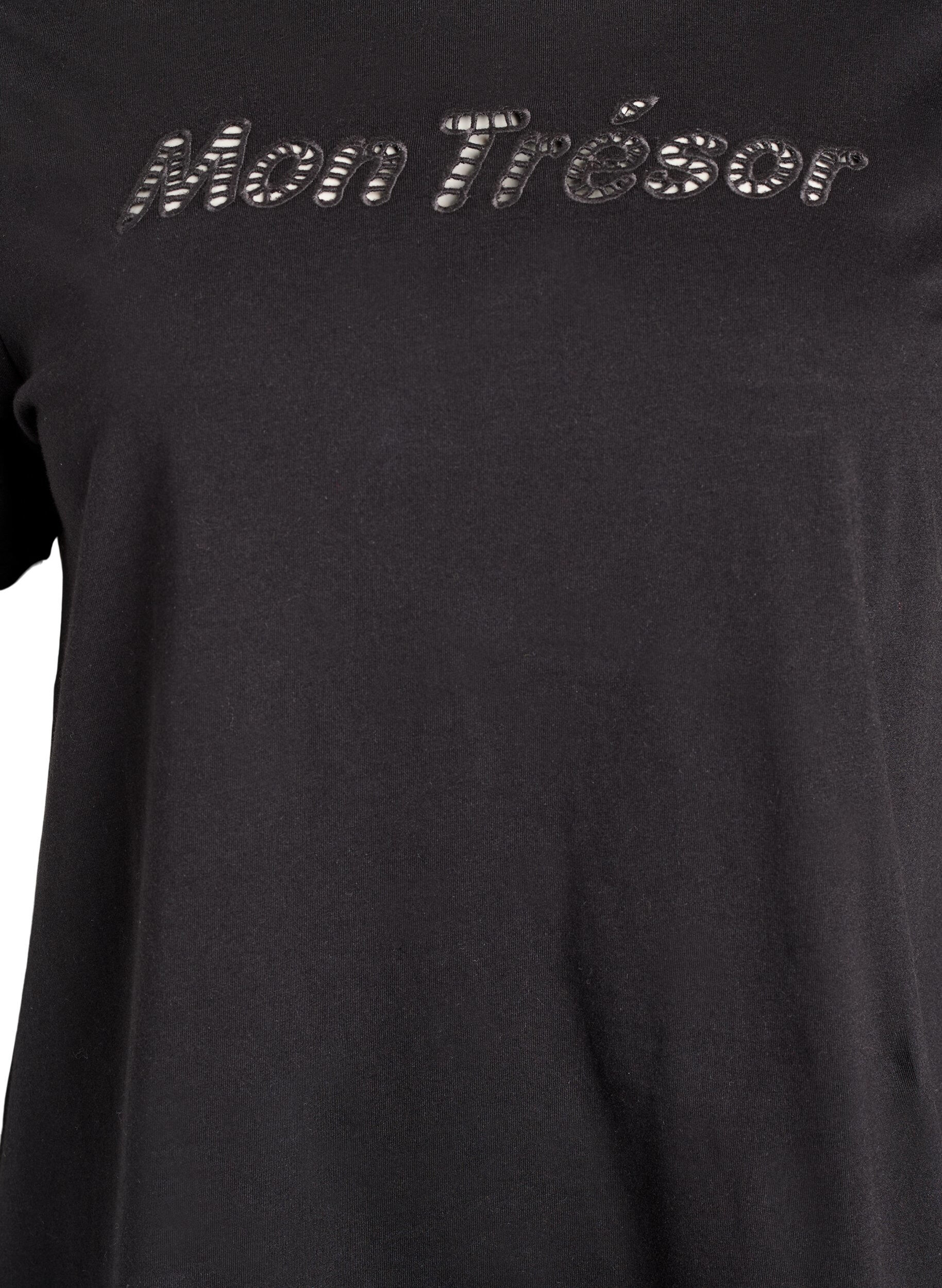 Zizzifashion Cotton t-shirt with a decorative front detail, Black, Packshot image number 2