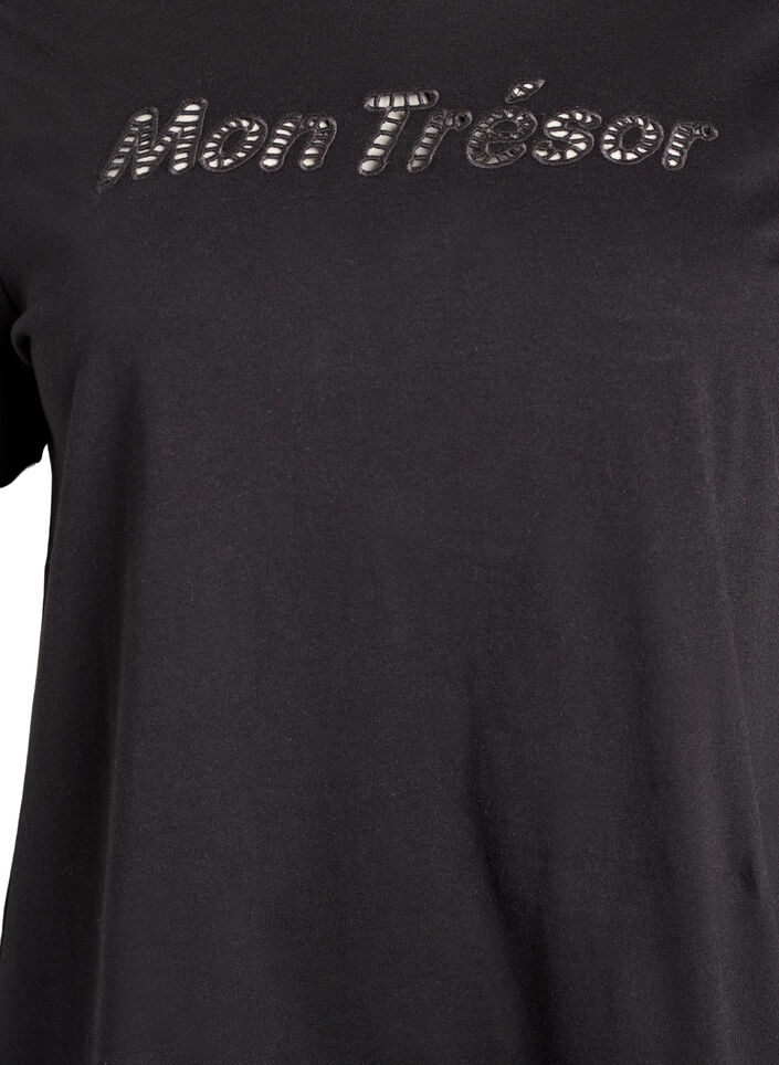Cotton t-shirt with a decorative front detail, Black, Packshot image number 2