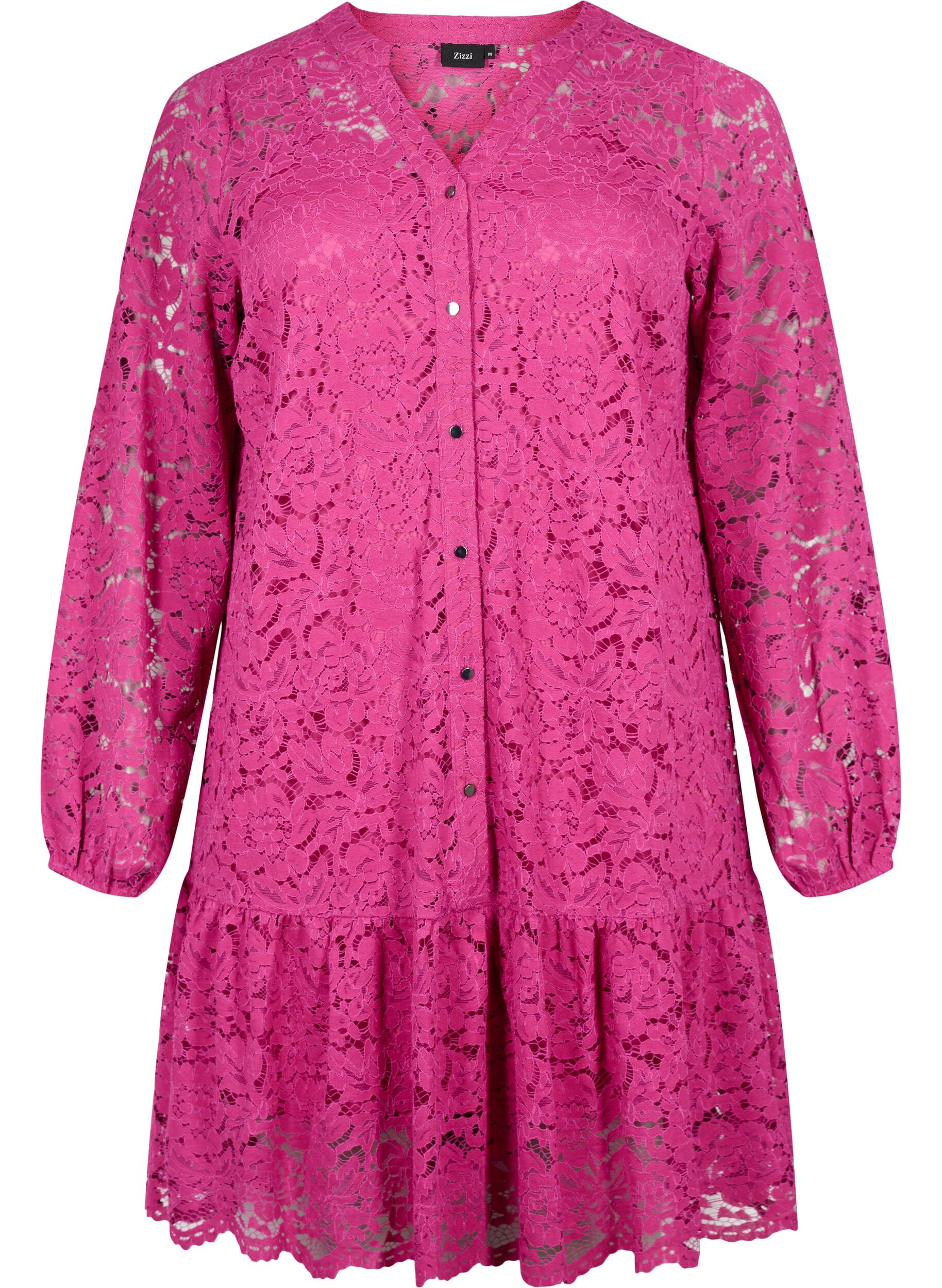 Zizzifashion Lace dress with buttons and a-shape, Festival Fuchsia, Packshot image number 0