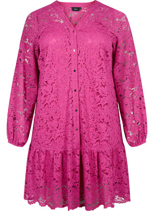 Lace dress with buttons and a-shape, Festival Fuchsia, Packshot image number 0