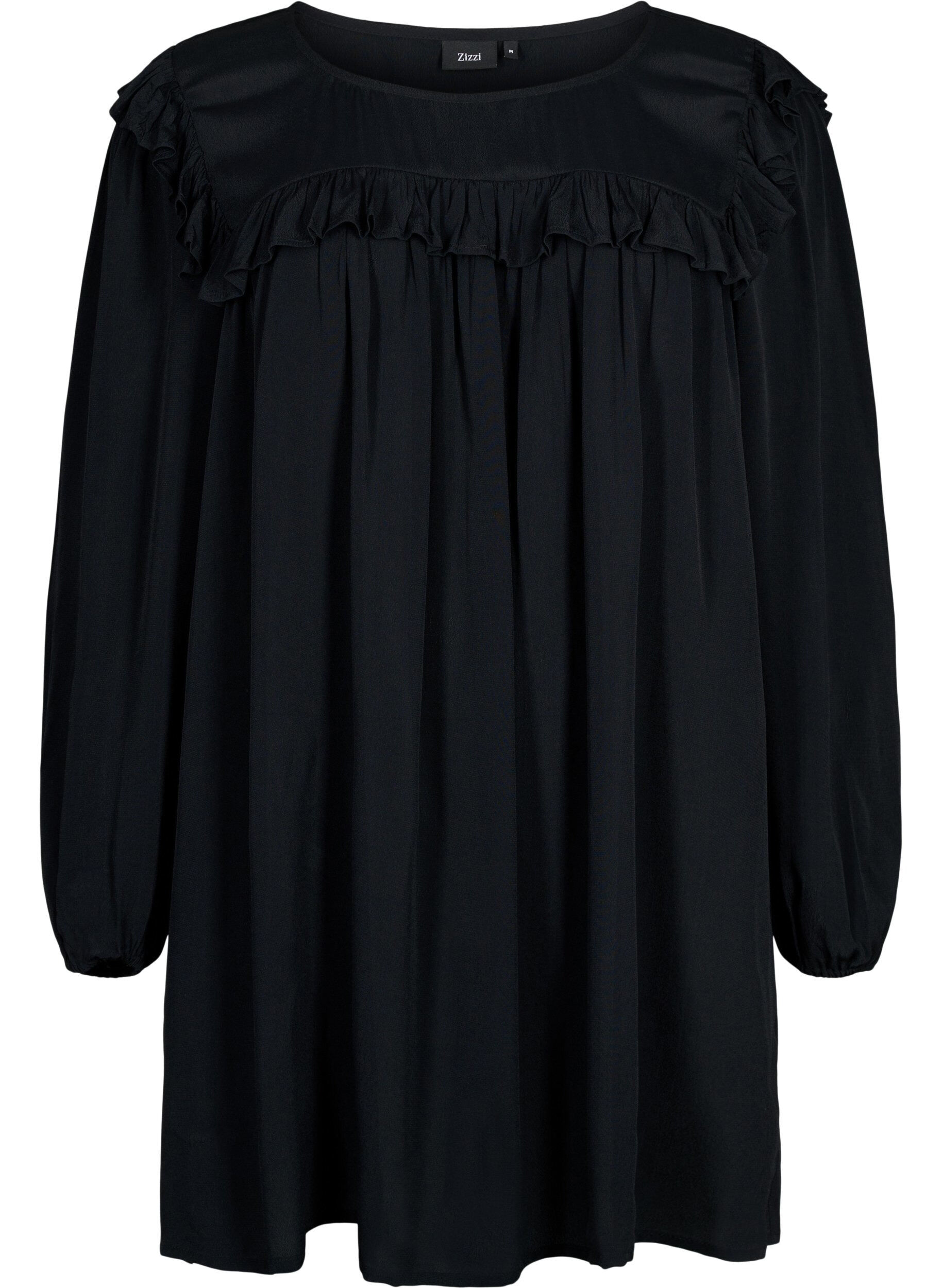 Zizzifashion Viscose tunic with ruffles, Black, Packshot image number 0