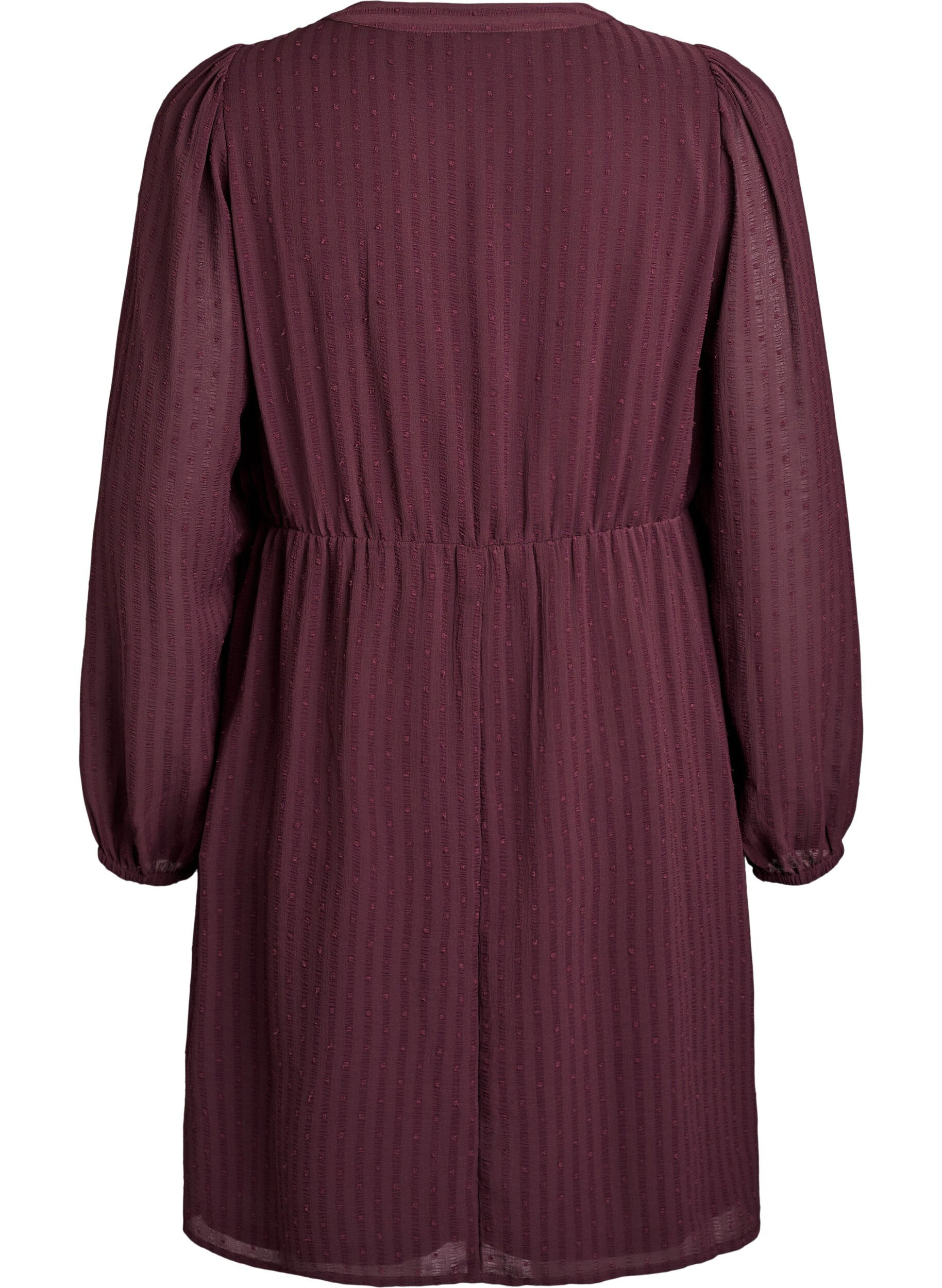 Zizzifashion Short dress with tonal stripes and textured spots, Dark Bordeaux, Packshot image number 1