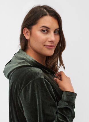 Hooded velour sweatshirt with pocket, Forest Night, Model image number 2