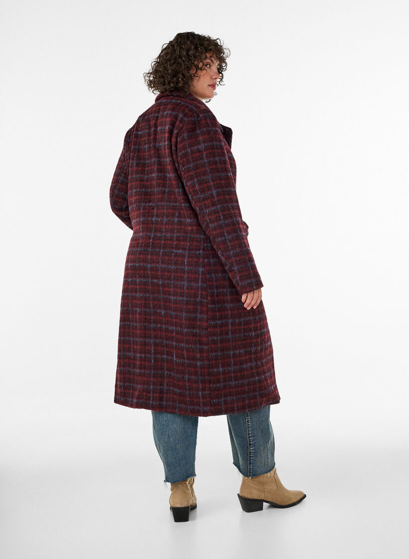 Checked coat with pockets, Red, Model image number 1