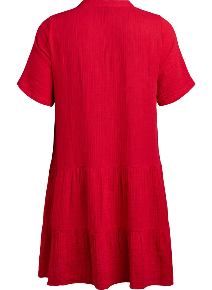 Short A-line dress in cotton muslin, Red, Packshot image number 1