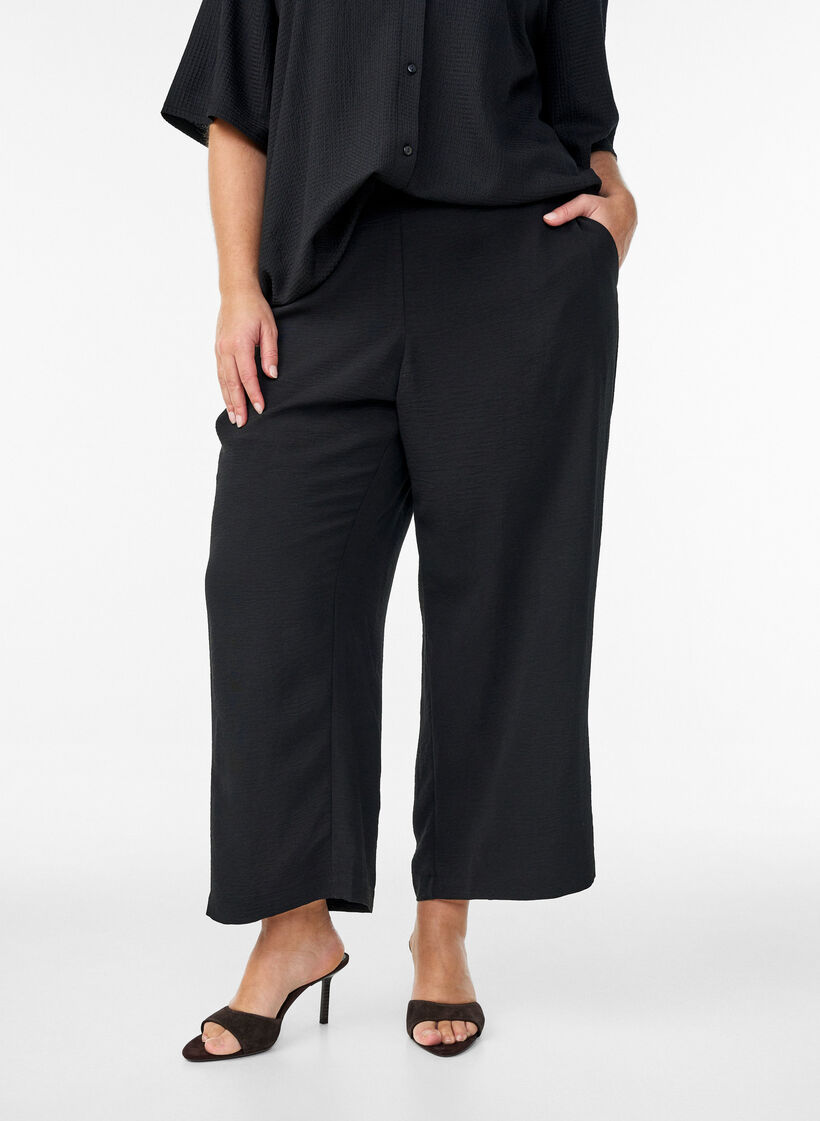 High-waisted culottes with an elasticated back, Black, Model image number 2