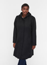 Hooded jacket with wool, Black, Model