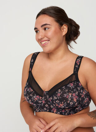 Bra with print and mesh, Flower Print, Model image number 0