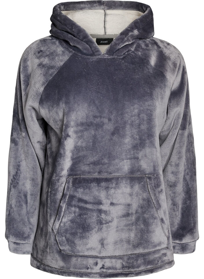 Velour hoodie with kangaroo pocket, Grey, Packshot image number 0