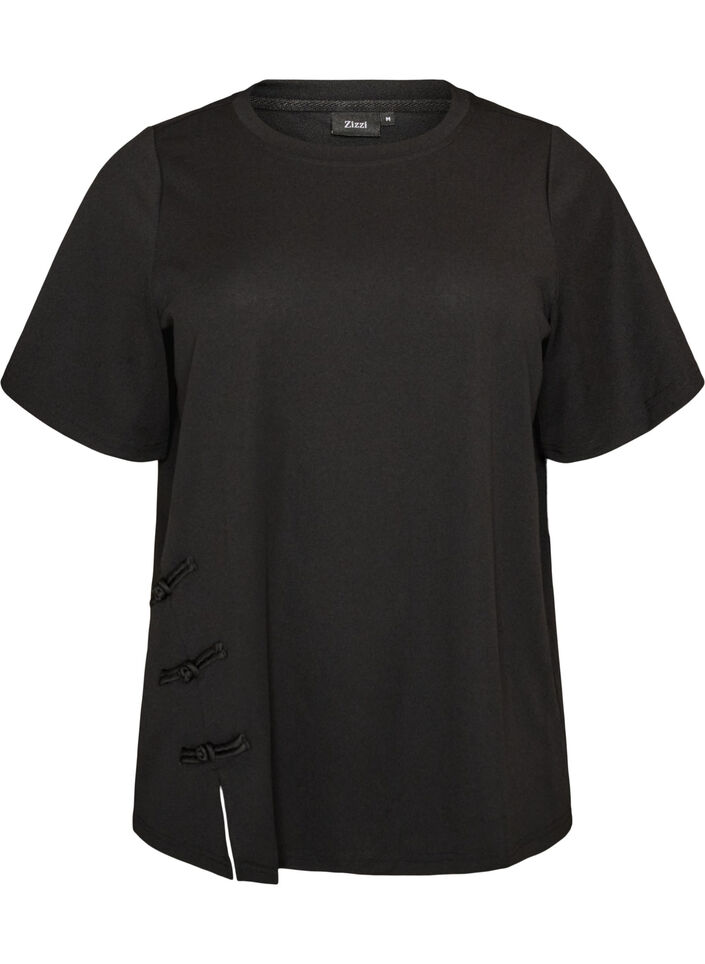 T-shirt with slits and decorative knot closures, Black, Packshot image number 0