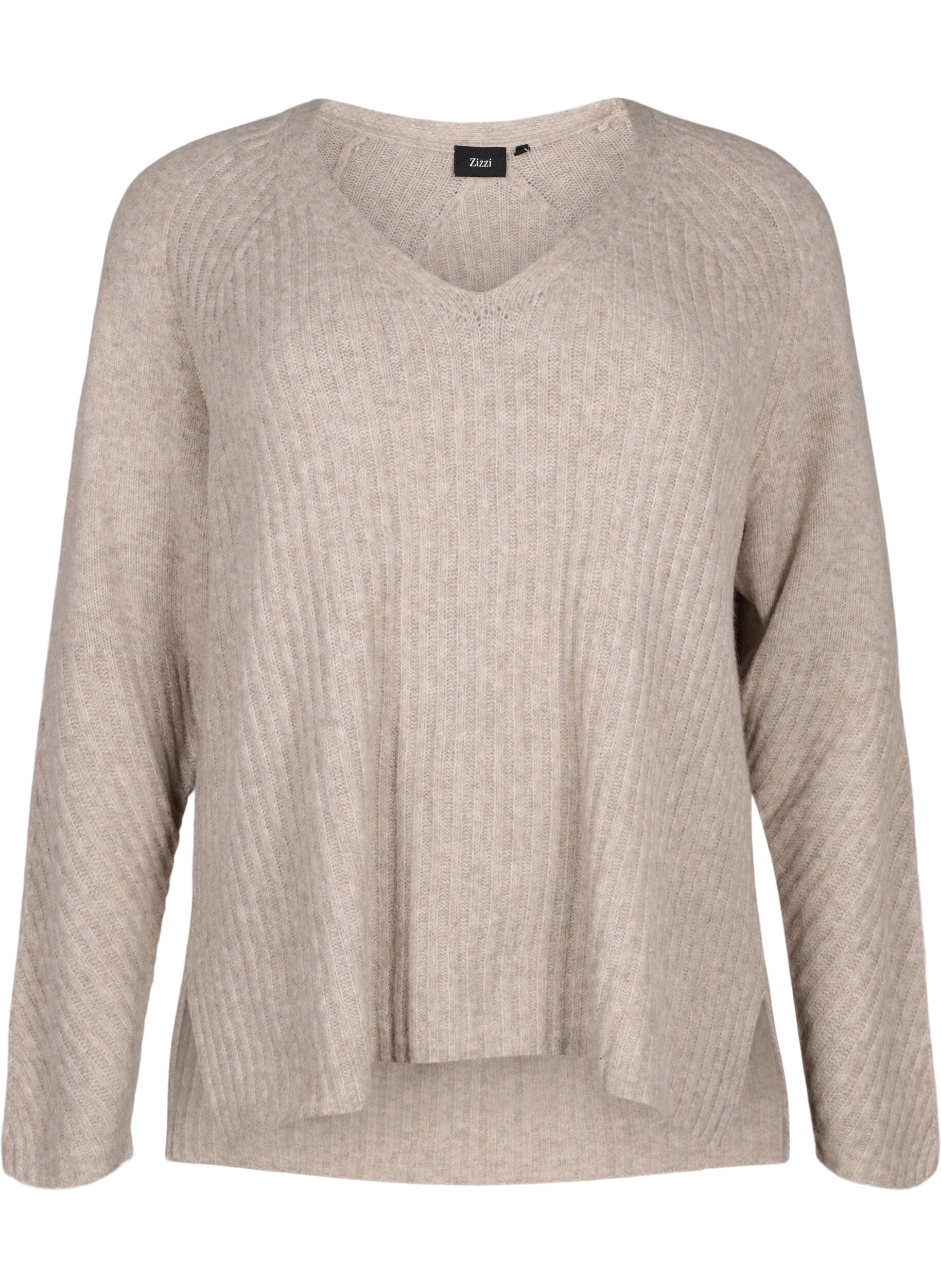 Zizzifashion Knit sweater with slit, Simply Taupe Mel., Packshot image number 0