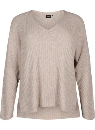 Knit sweater with slit, Simply Taupe Mel., Packshot image number 0