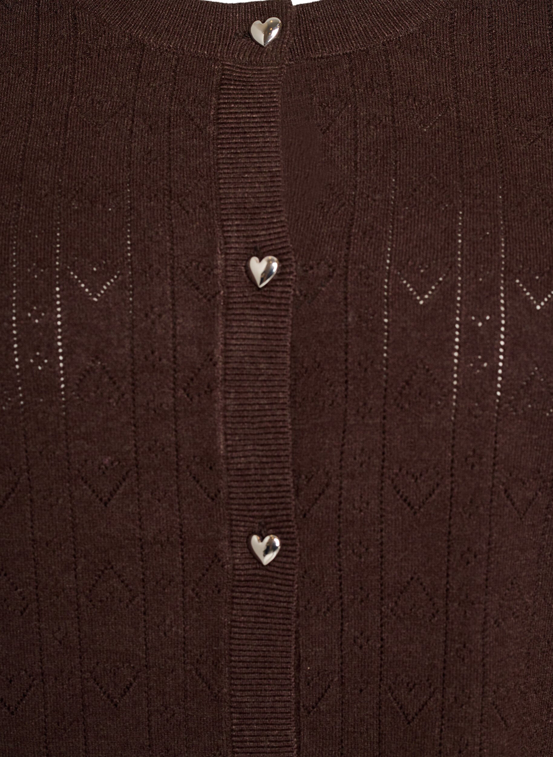ZizzifashionKnitted cardigan with heart eyelet embroidery, Brown, Packshot image number 2