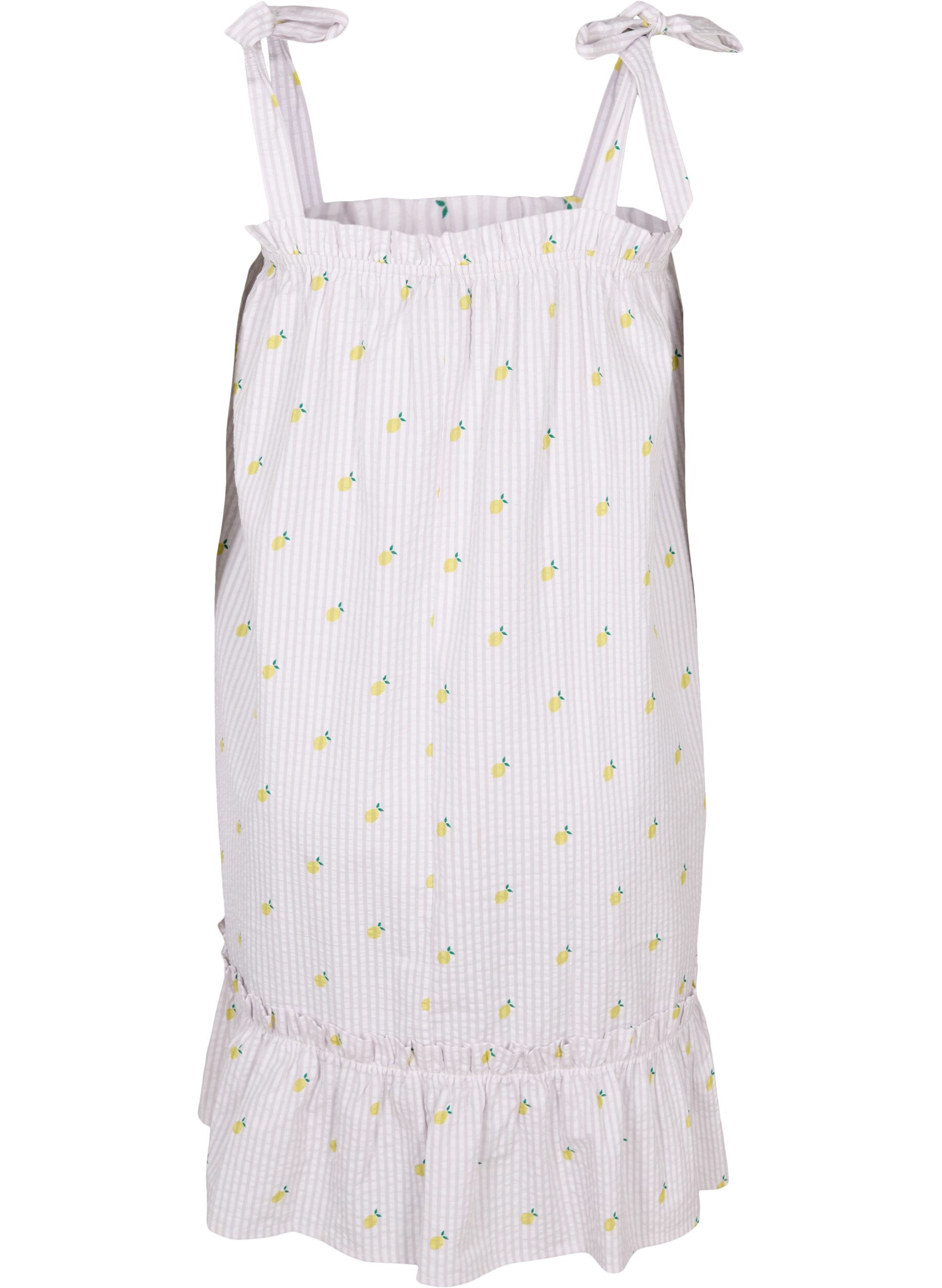 Zizzifashion Beach dress in cotton with tie straps, Lemon Print, Packshot image number 1