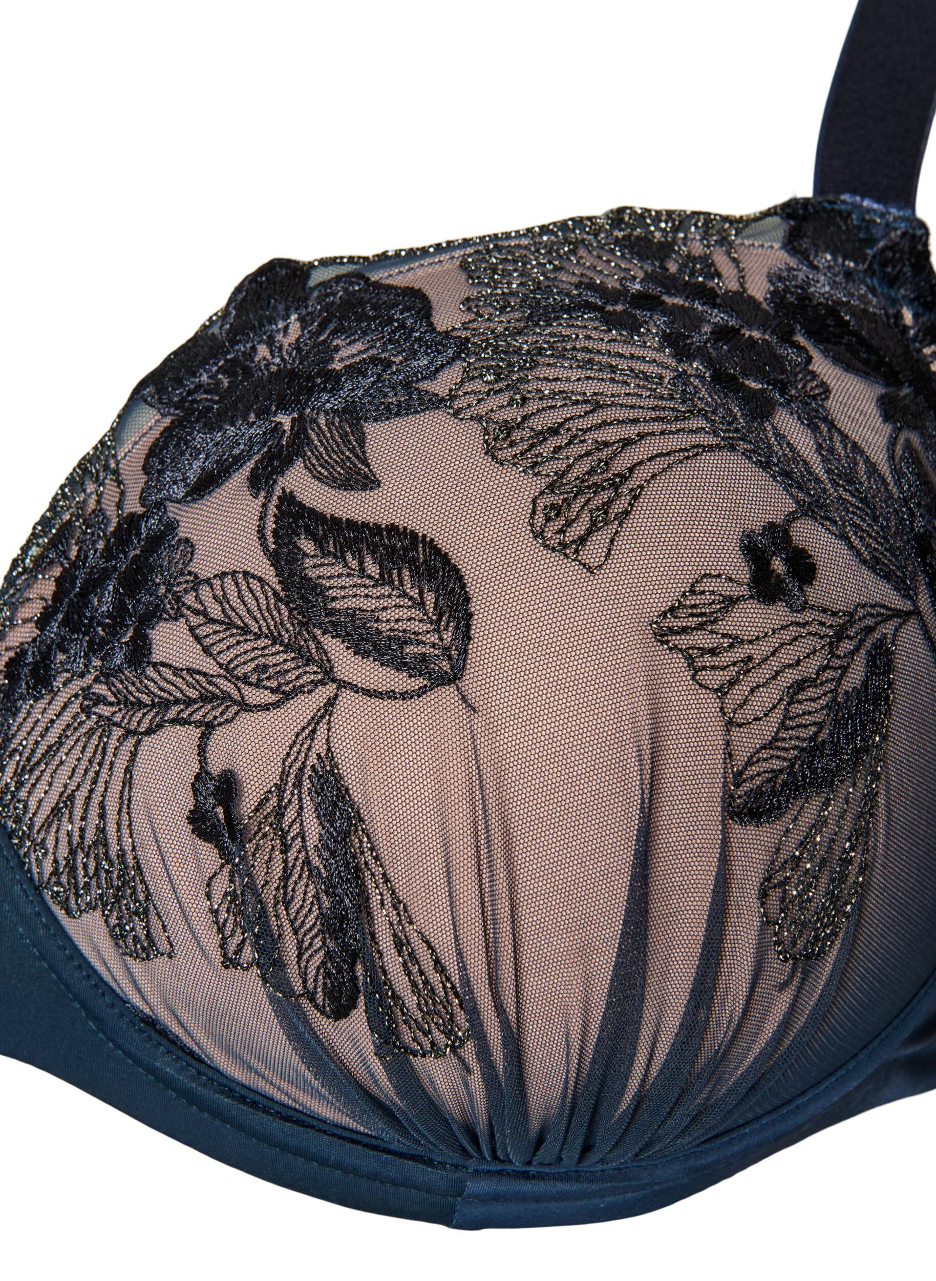 ZizzifashionMoulded bra with floral embroidery and draped details, Blue, Packshot image number 2