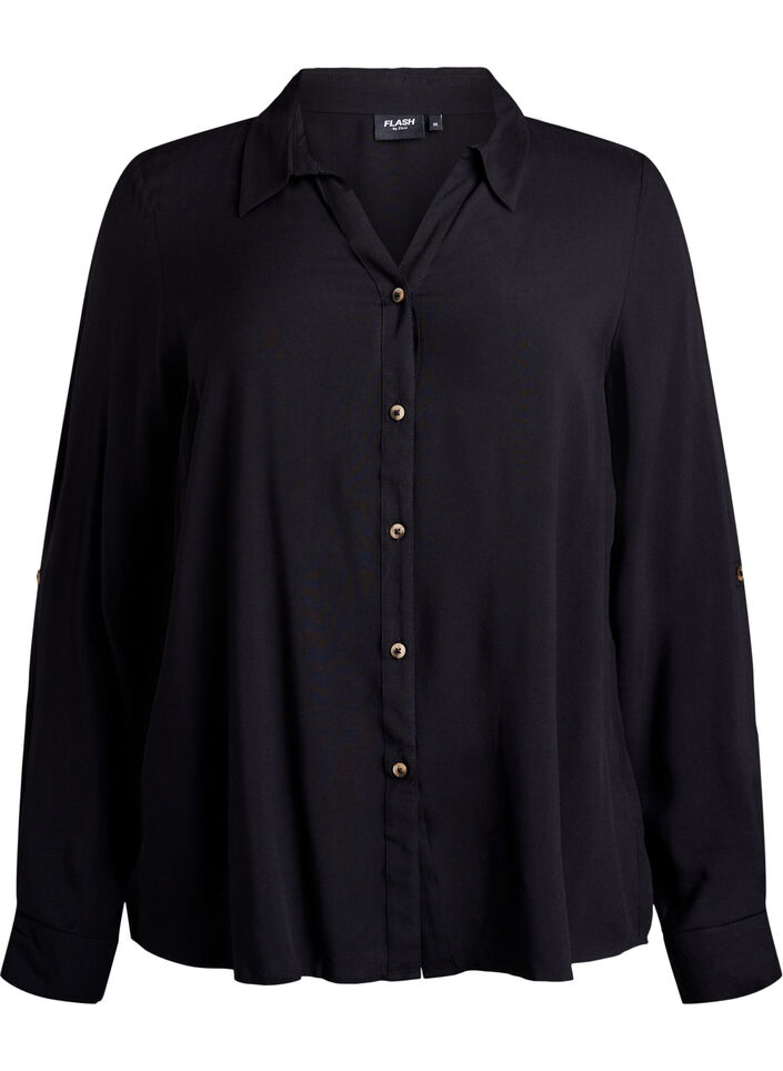 FLASH - Long-sleeved shirt with a V-neck, Black, Packshot image number 0