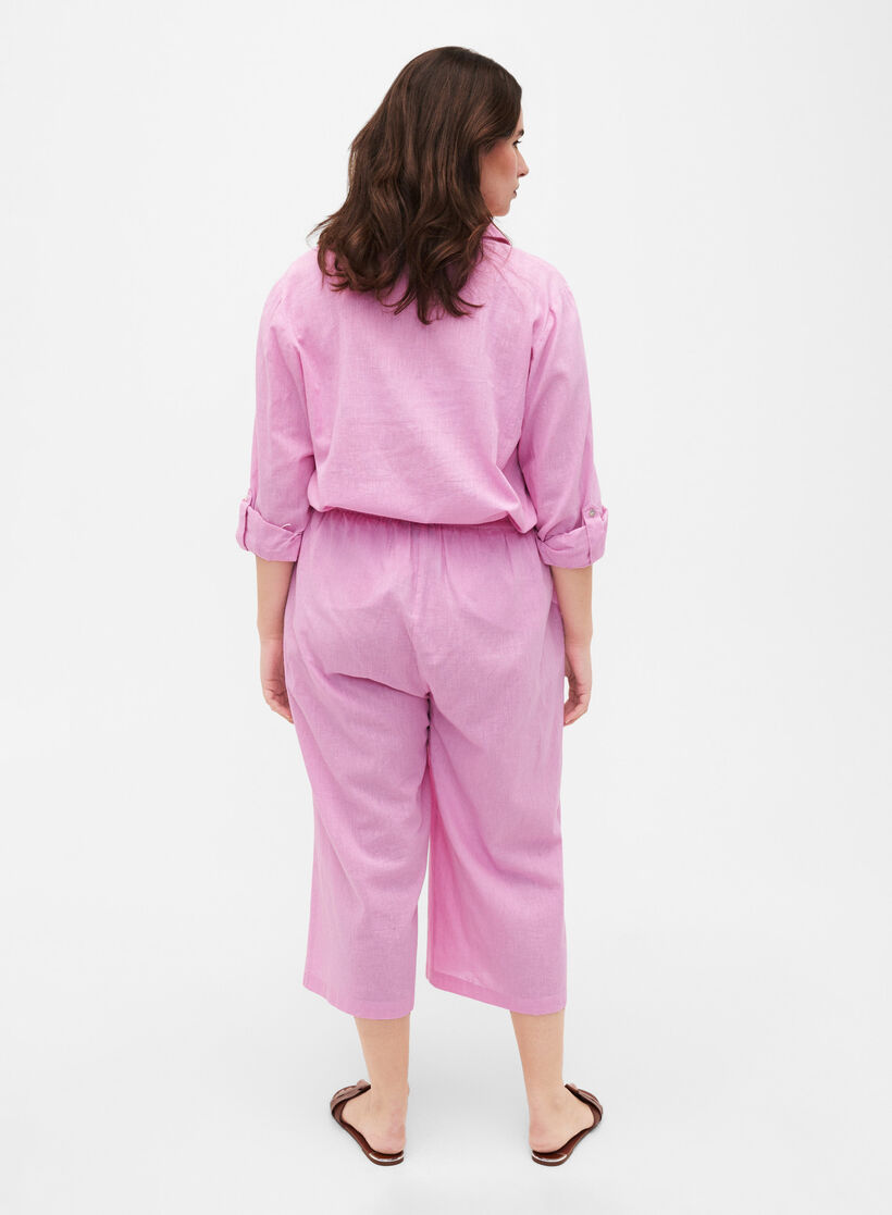 7/8 cotton blend pants with linen, Rosebloom, Model image number 1