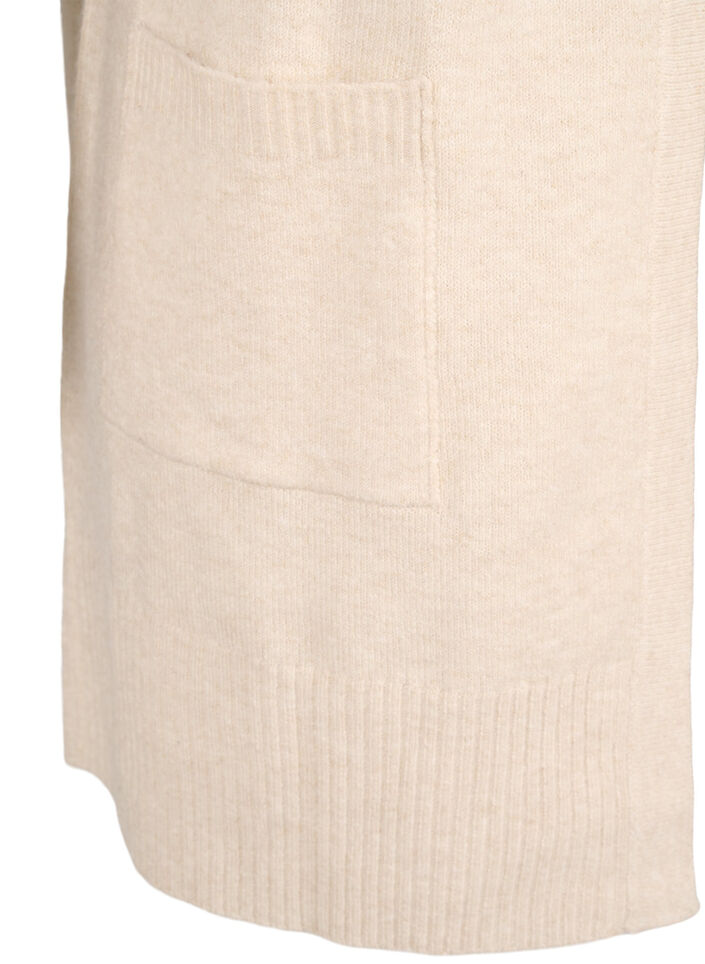 Ribbed Knit Cardigan with Pockets, Beige, Packshot image number 3