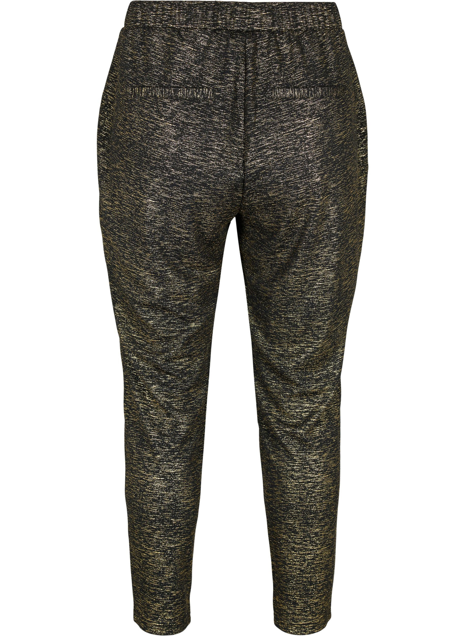 Zizzifashion Maddison pants with gold color and pockets, Black w. Gold, Packshot image number 1