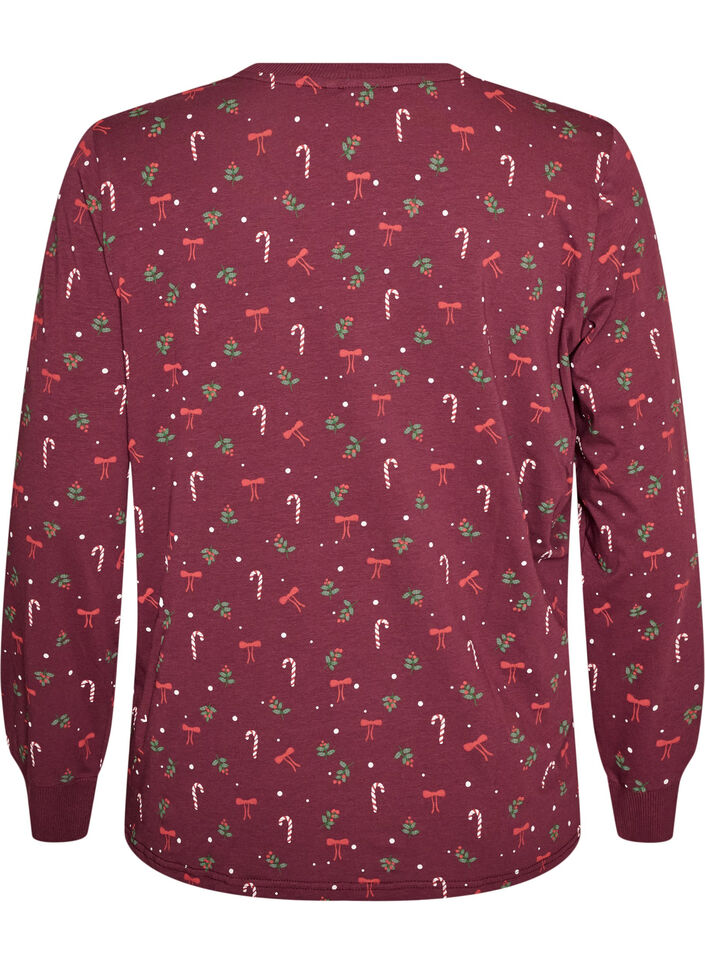 Printed night top, Dark Bordeaux, Packshot image number 1