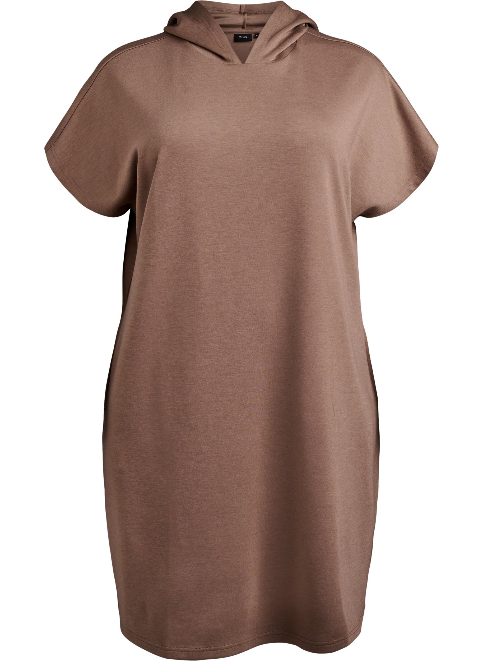 Zizzifashion Short sleeve sweat dress in modal mix, Brown, Packshot image number 0