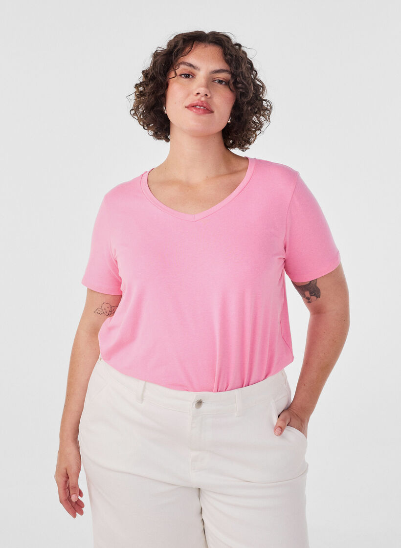 Basic plain cotton t-shirt, Pink, Model image number 0