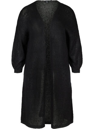 Long knitted cardigan with glitter trim, Black W Lurex, Packshot image number 0
