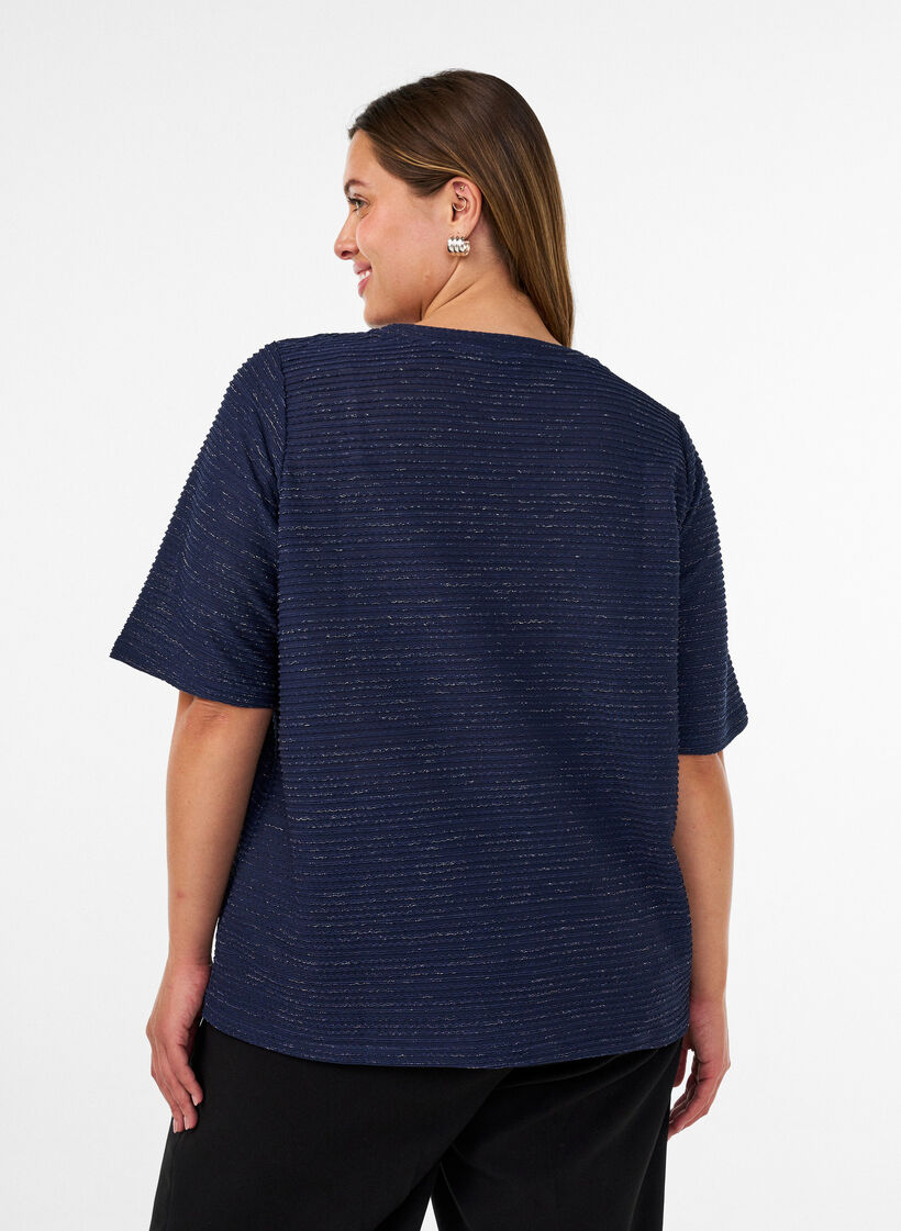 Blouse with texture and glitter, Blue, Model image number 2
