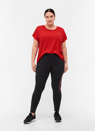 Cropped sports leggings with print details, Black, Model image number 3