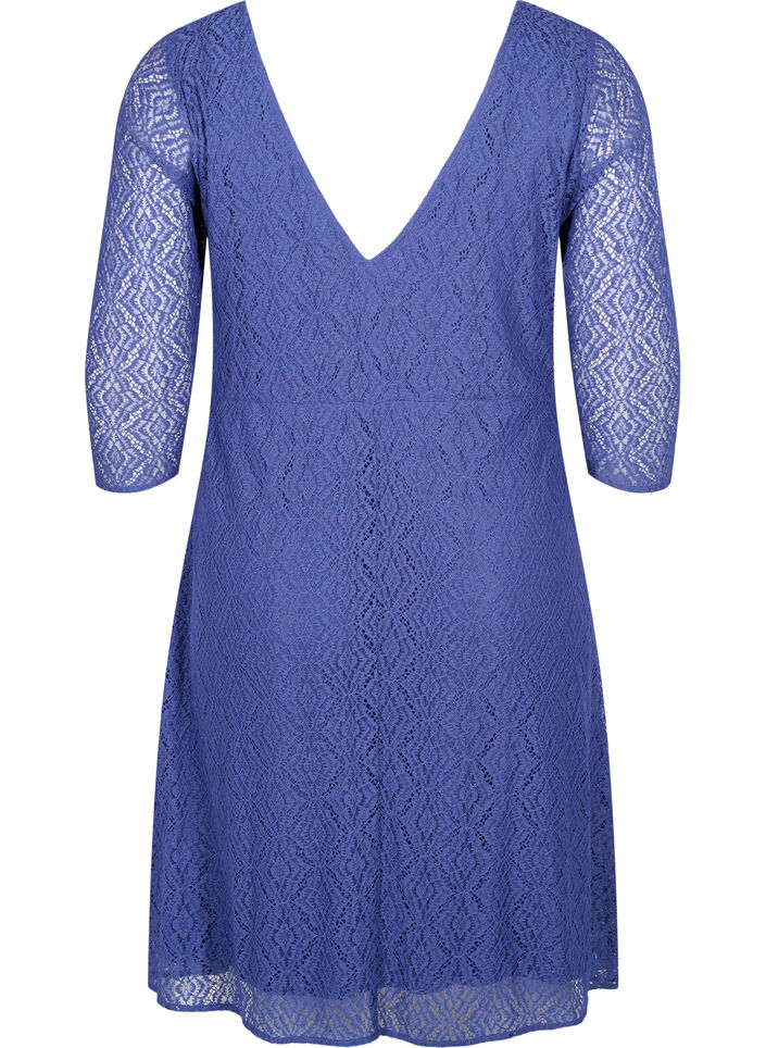 V-neck lace dress with 3/4 sleeves, Blue, Packshot image number 1