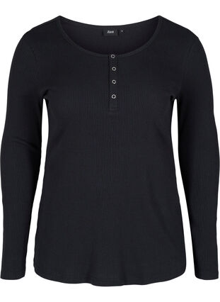 Plain cotton blouse with long sleeves, Black, Packshot image number 0
