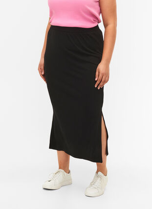 Tight-fitting viscose midi skirt, Black, Model image number 2