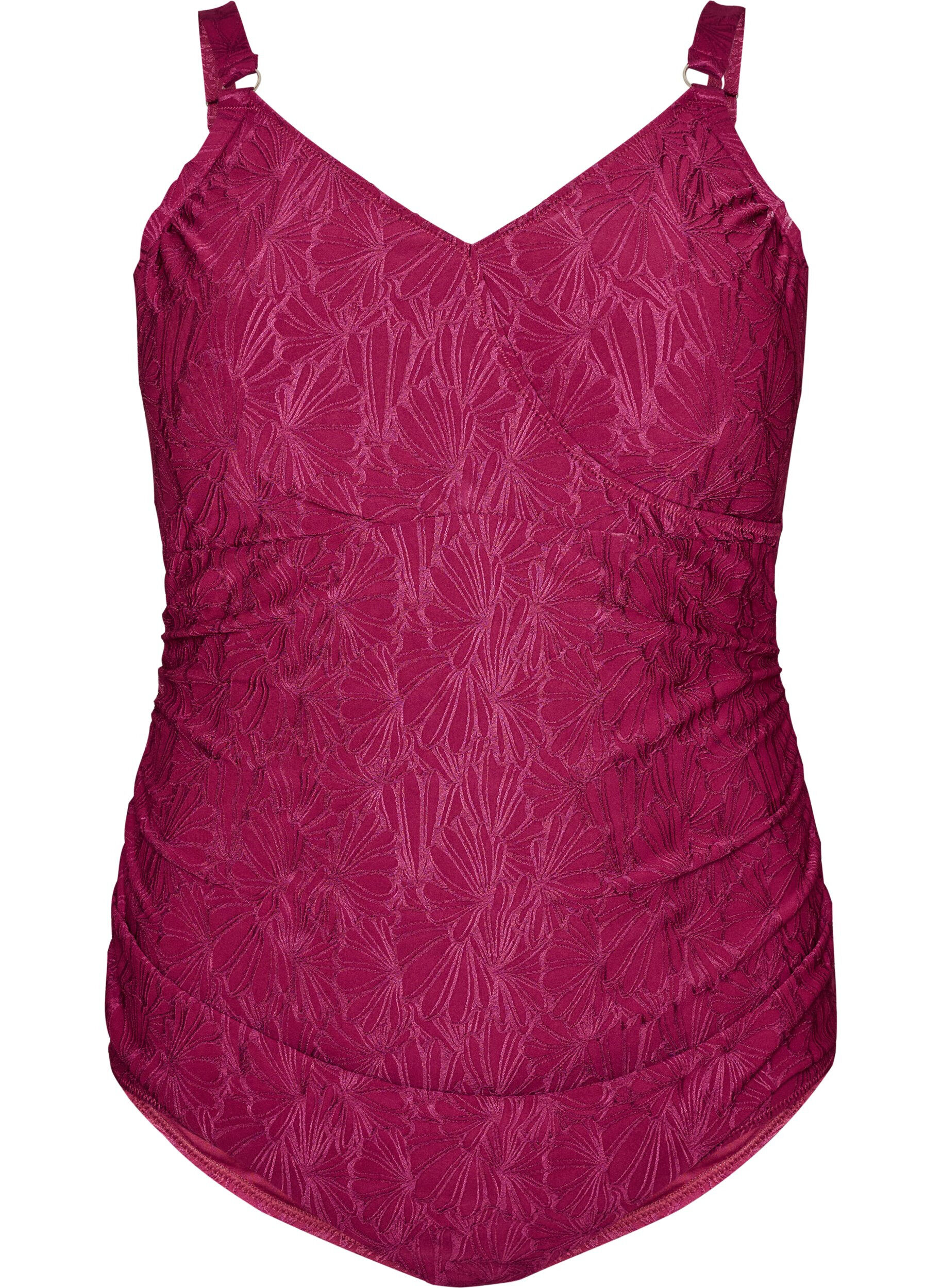 Zizzifashion Swimsuit with wrap detail and tone-on-tone floral texture, Red, Packshot image number 0