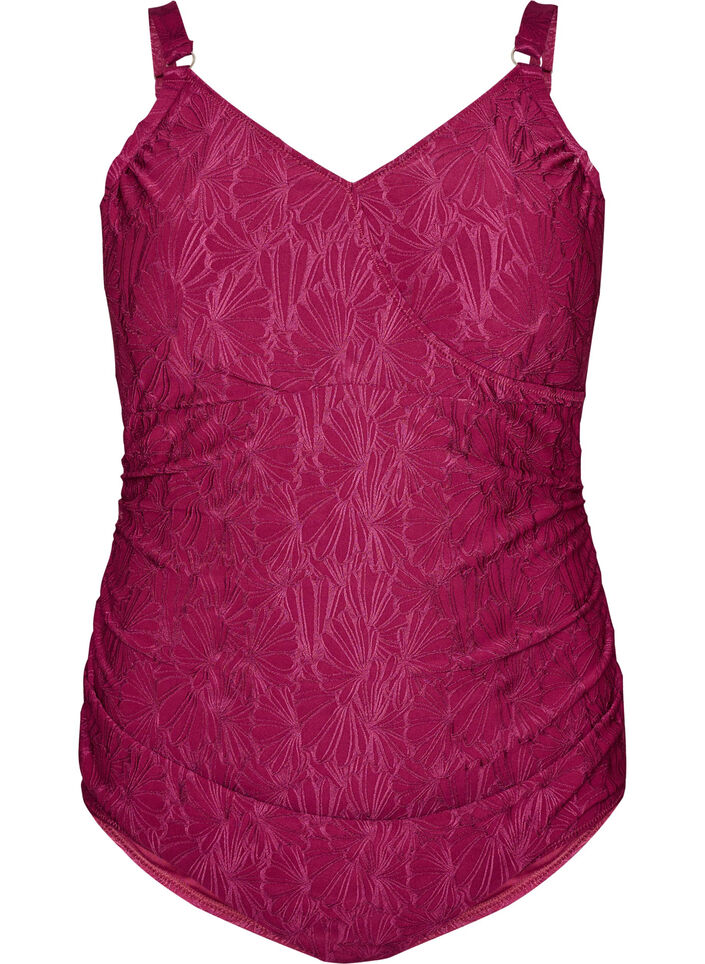 Swimsuit with wrap detail and tone-on-tone floral texture, Red, Packshot image number 0