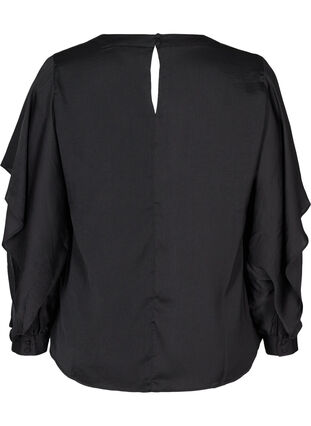 Long-sleeved blouse with a round neck, Black, Packshot image number 1