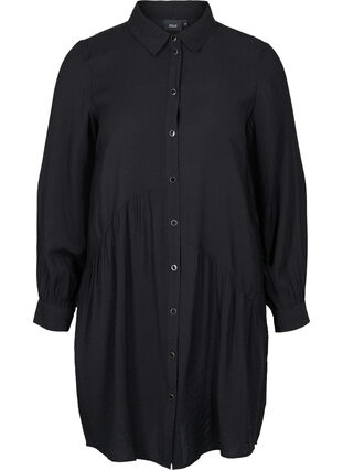 Solid-coloured, A-line shirt dress, Black, Packshot image number 0