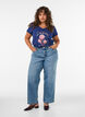 Cotton T-shirt with front print and V-neck, Blue, Model image number 1