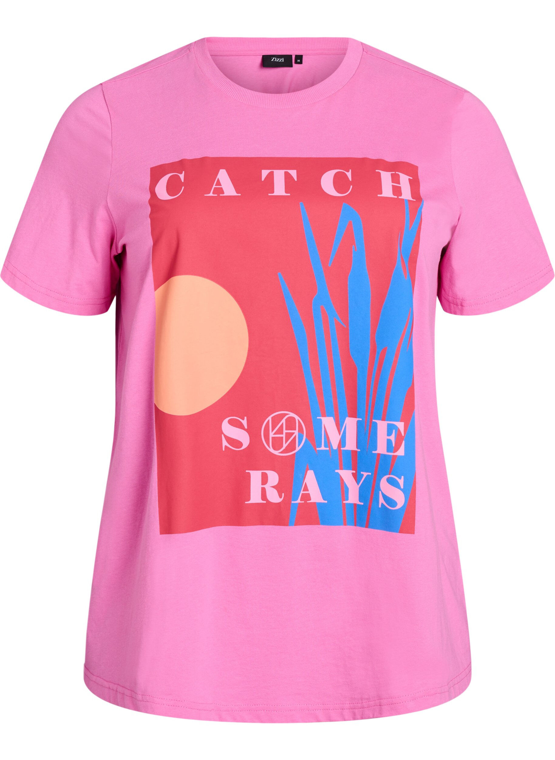 Zizzifashion T-shirt with a graphic summer motif, Pink, Packshot image number 0