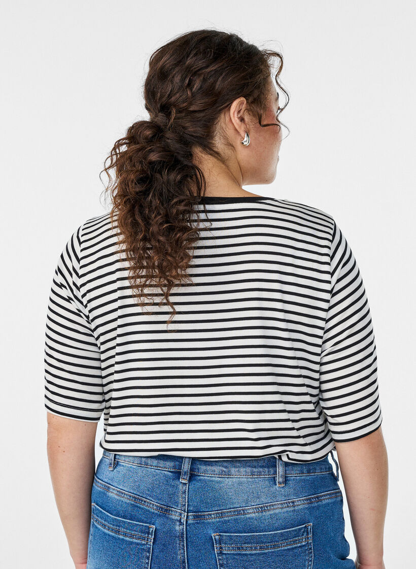 T-shirt with TENCEL™ Lyocell and stripes, White, Model image number 2