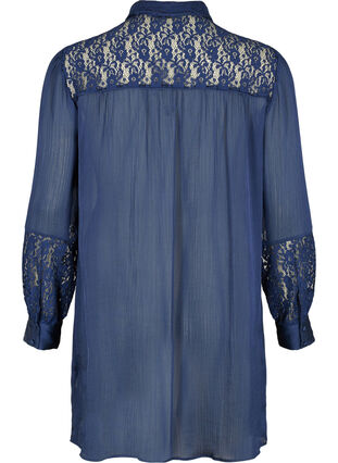 Long shirt with lace details, Evening Blue, Packshot image number 1