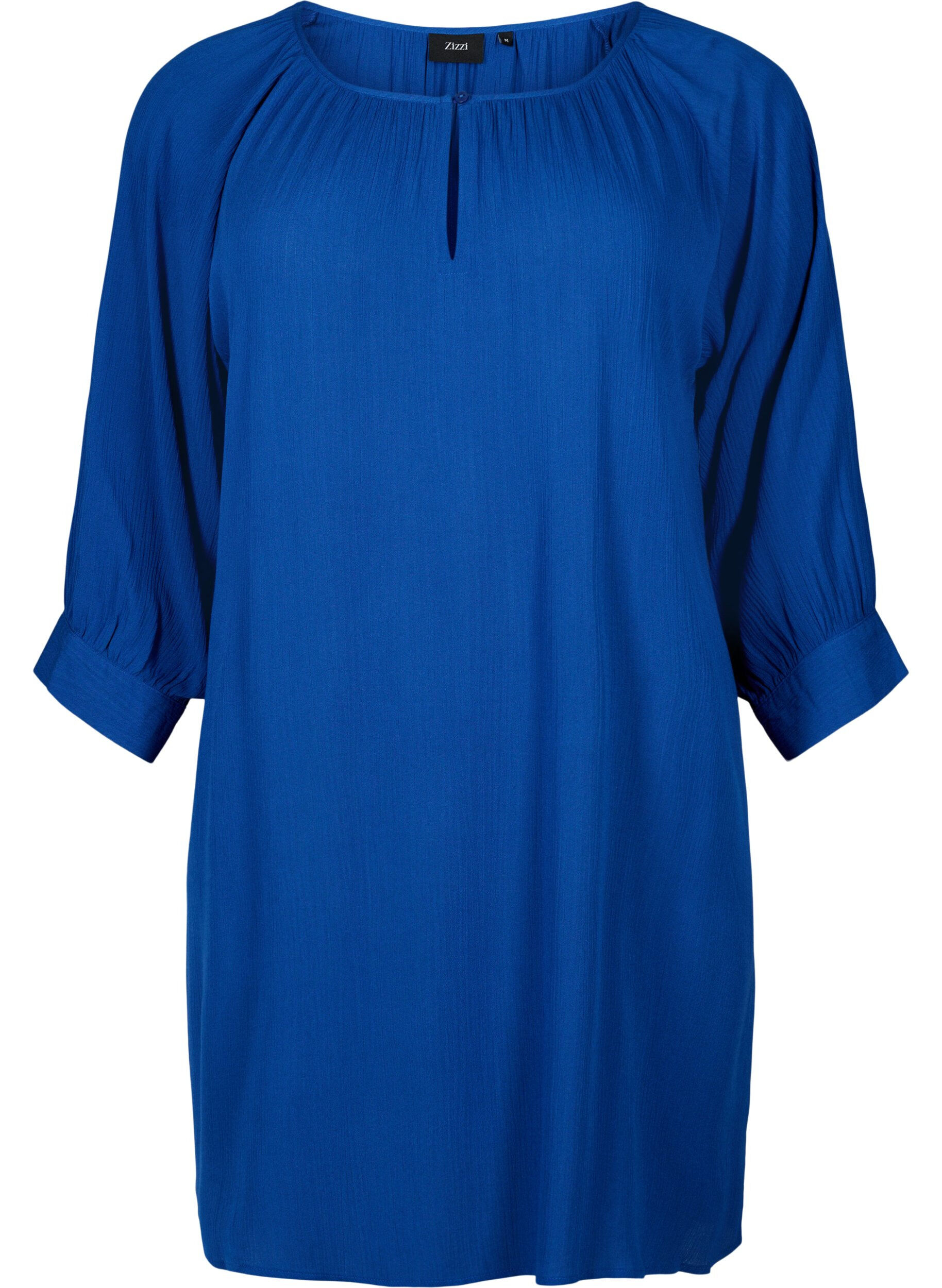 Zizzifashion Viscose tunic with 3/4 sleeves, Blue, Packshot image number 0