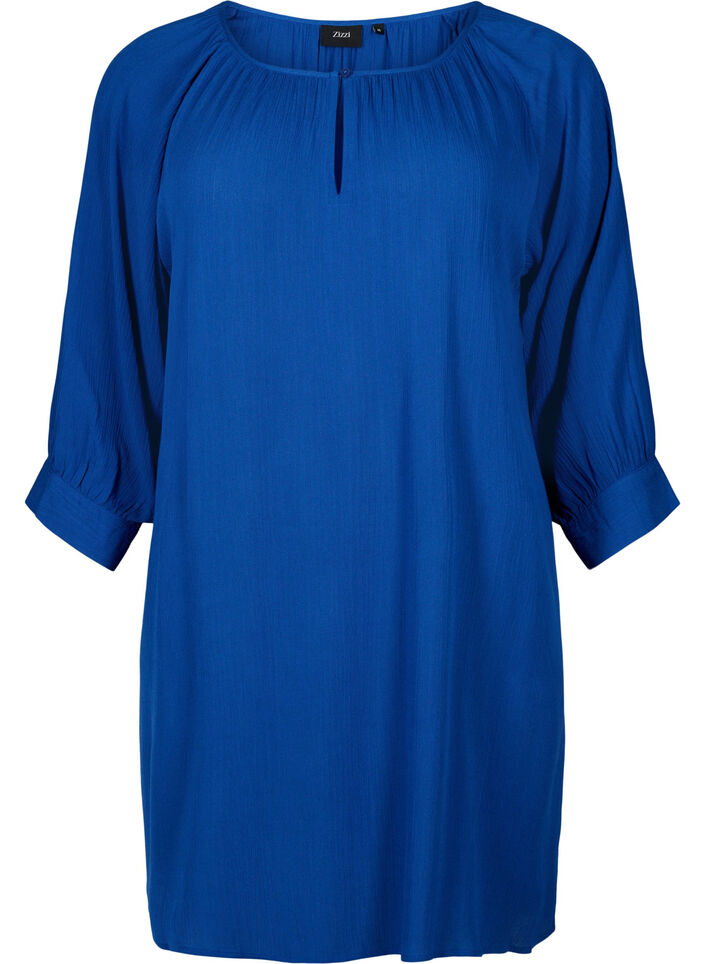 Viscose tunic with 3/4 sleeves, Blue, Packshot image number 0