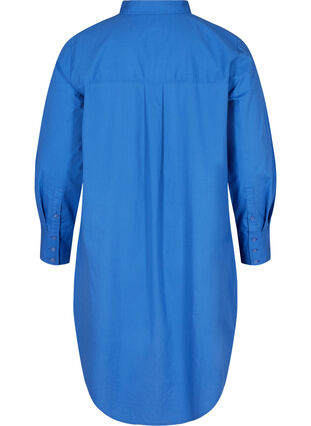 Long cotton shirt with chest pockets, Dazzling Blue, Packshot image number 1