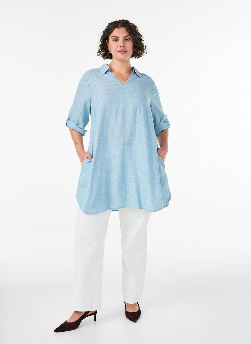 Linen and viscose tunic with A-shape, 2462, Model image number 1