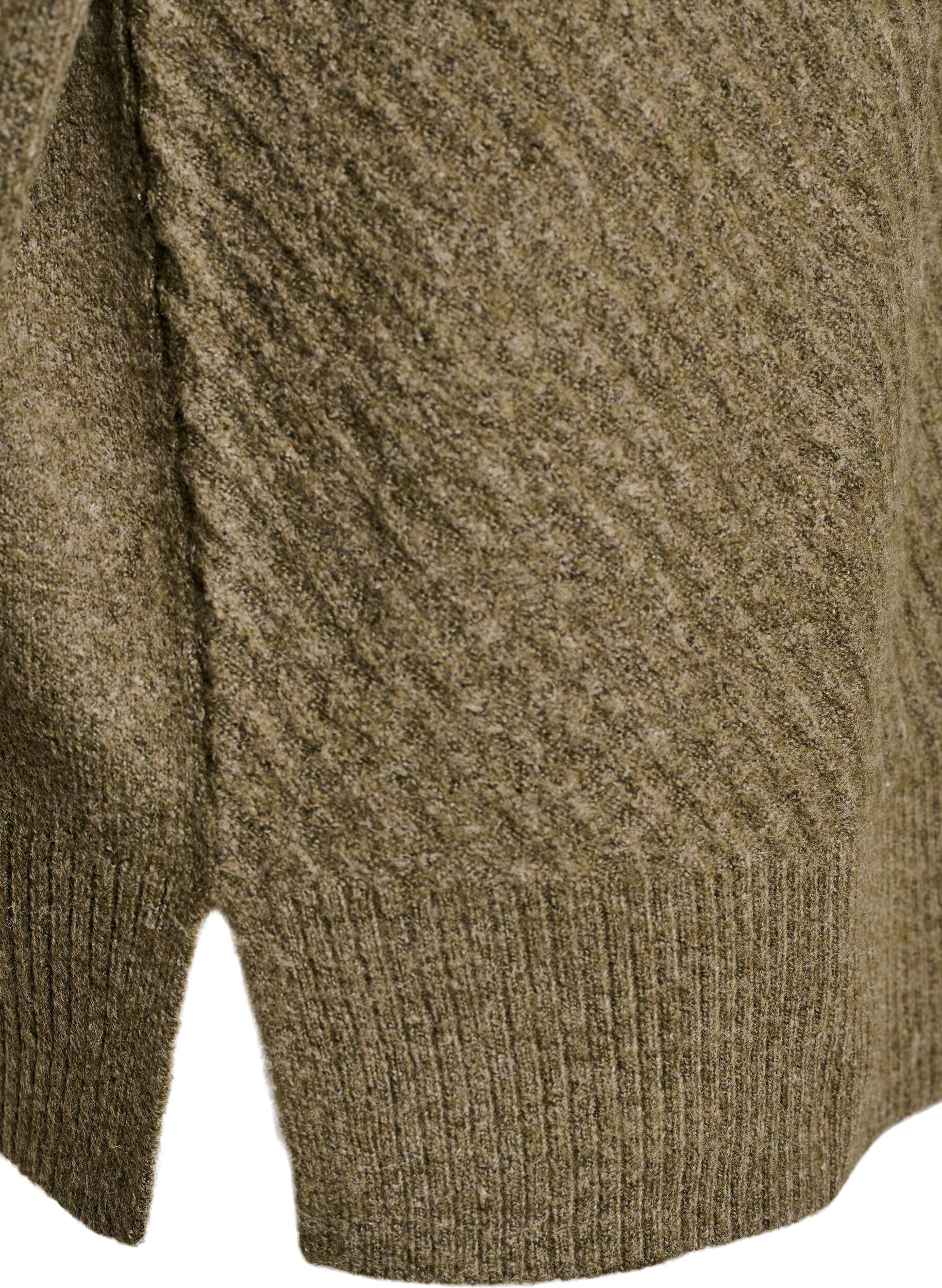 ZizzifashionKnitted blouse with V-shaped rib pattern and slits, Green, Packshot image number 3