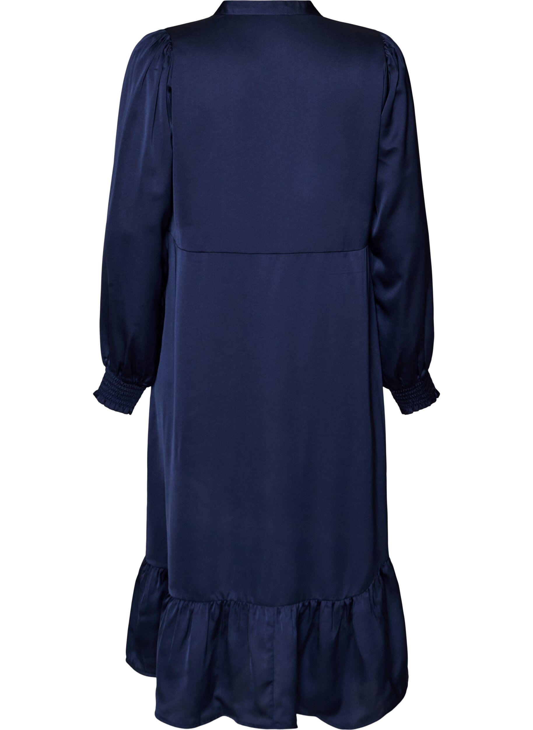 ZizzifashionSatin dress with long sleeves and V-neck, Blue, Packshot image number 1