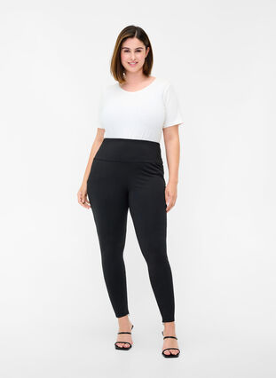 Solid colour leggings with zip, Black, Model image number 0